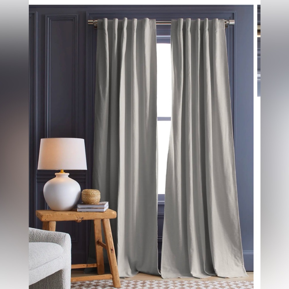 NWT Quince Cotton Light Filtering Slub White Curtain 48" x 96” Set of 2 Panels